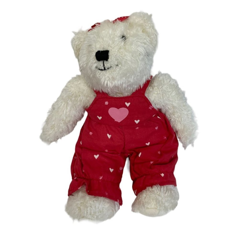 Vintage Hallmark Valentines Bear Plush White Red Hearts Jumper 9"
